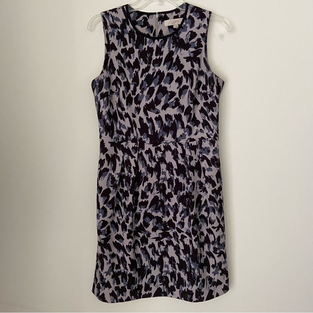 LOFT Size 4 Sleeveless Animal Print Sheath Dress Gray Black Work Office